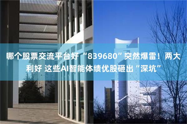 哪个股票交流平台好 “839680”突然爆雷！两大利好 这些AI智能体绩优股砸出“深坑”