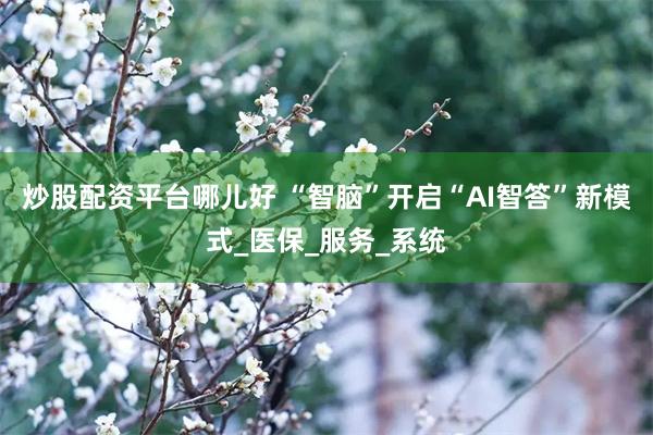 炒股配资平台哪儿好 “智脑”开启“AI智答”新模式_医保_服务_系统